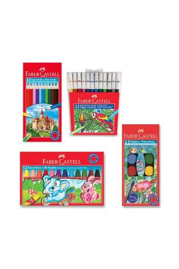Faber-castell 4'lü Boya Seti (12'li Kuru-sulu-pastel-keçeli Boya)