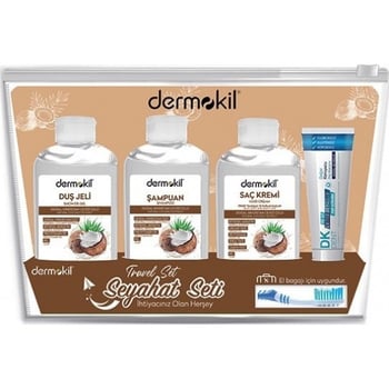 Dermokil Seyehat Seti Coconut Şampuan Saç Kremi Duş Jeli Macun Fırça