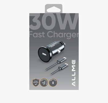 Allme Pd 30w Type-c To Lightning Kablolu Hızlı Araç Şarj Seti Siyah