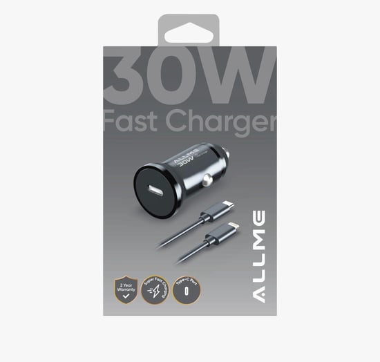 Allme Pd 30w Type-c To Lightning Kablolu Hızlı Araç Şarj Seti Siyah