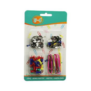 U-4 U4-1013 ( 4lü ) Ofis Okul Seti ( Ataş & Raptiye & Pano İğnesi=harita Çivisi ) Kırtasiye Seti