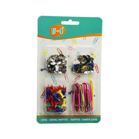 U-4 U4-1013 ( 4lü ) Ofis Okul Seti ( Ataş & Raptiye & Pano İğnesi=harita Çivisi ) Kırtasiye Seti