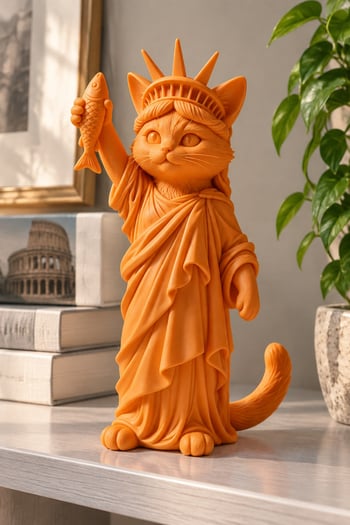 Özgürlüğün Kedisi Figürlü Dekoratif Biblo - Büyük Boy - 22cm Turuncu