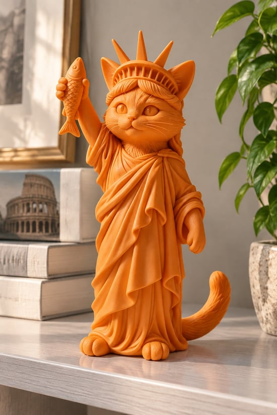 Özgürlüğün Kedisi Figürlü Dekoratif Biblo - Büyük Boy - 22cm Turuncu