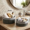 İ22-333 ( Gri ) ( 2 Boy ) ( Yuvarlak ) ( Bambu Kenar ) Organizer Sepet ( Ahşap Altlık & Bezli ) ( Çap=22x24cm )