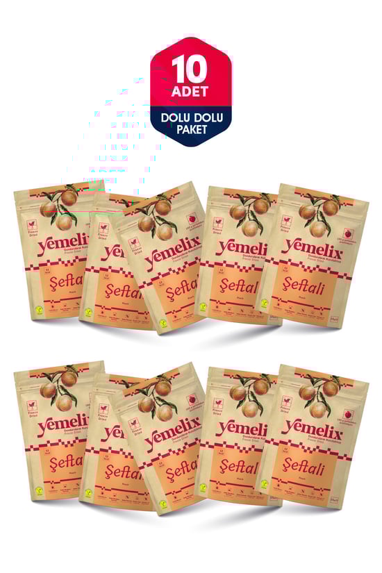 YEMELİX Freeze Dried 10'lu Dolu Dolu Paket Şeftali Kuru Meyve Cipsi - Dondurularak Kurutulmuş Şeftali 15Gx10
