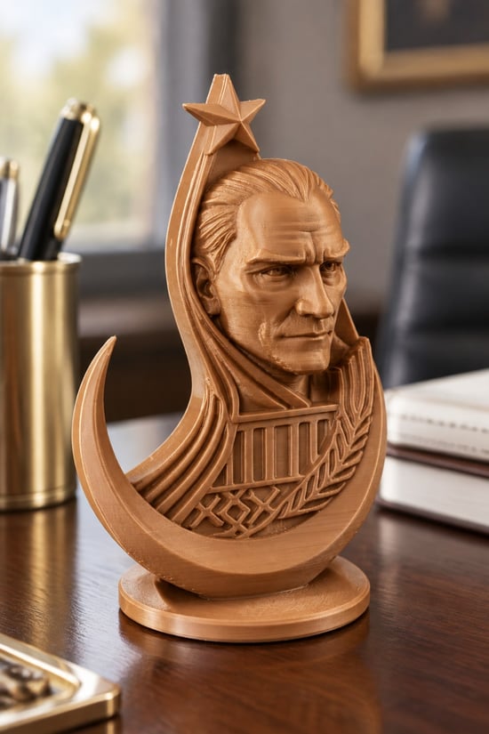 Ay Yıldızlı Atatürk Figürlü Dekoratif Mini Biblo Bakır