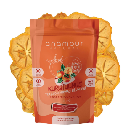 Anamour Natural Trabzon Hurma Kurusu - Cips Cennet Hurması (Şekersiz) - Kuru Meyve Kıtırı 25 Gram