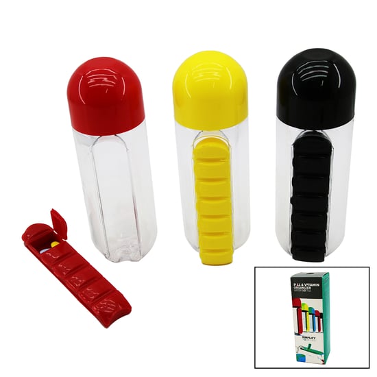 Baysa Pill & Vıtamın Organızer-830-730 ( İlaç Kutulu ) Plastik Suluk Matara ( Renkli Bardak Kapaklı ) 600ml