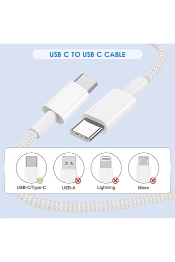 Adeyo Store 60w Destekli Iphone Samsung Xiaomi Uyumlu Type C To Type C Hızlı Şarj Kablosu Beyaz 1 Metre