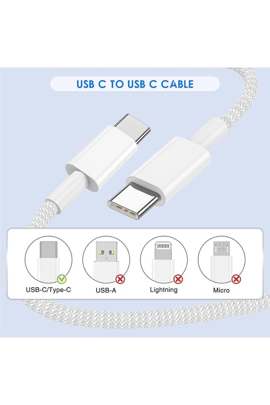 Adeyo Store 60w Destekli Iphone Samsung Xiaomi Uyumlu Type C To Type C Hızlı Şarj Kablosu Beyaz 1 Metre