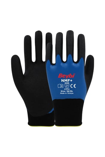 Beybi Nmf+ Mavi Tam Kaplı Mikro Köpük Nitril Kaplı Polyester Örgü Eldiven 10 Beden 12 Çift