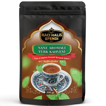 Hacı Halis Efendi Nane ve Çikolata Aromalı Türk Kahvesi 200 Gr Yumuşak İçimli Doypack