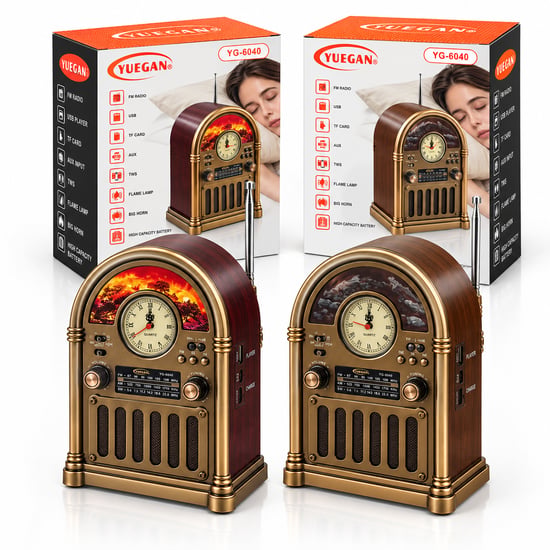 Yuegan Yg-6040 Pl-4733 ( Saatli & İbreli ) Şömineli Radyo & Retro ( Am & Fm & Sw )( Usb & Type-c Sarjlı )( Bt & Tf & Usb ) Speaker