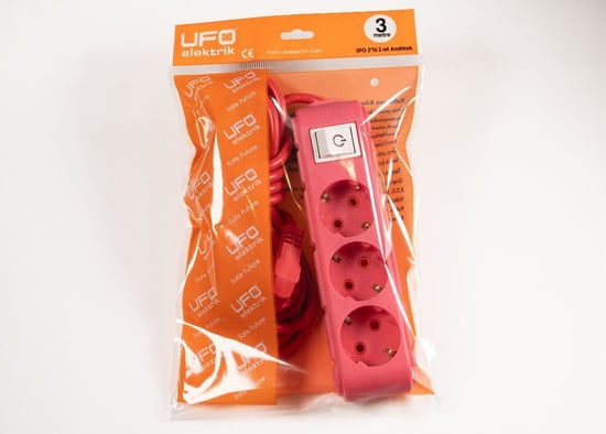 Ufo 3'lü 5 Metre Anahtarlı Grup Priz Fuşya