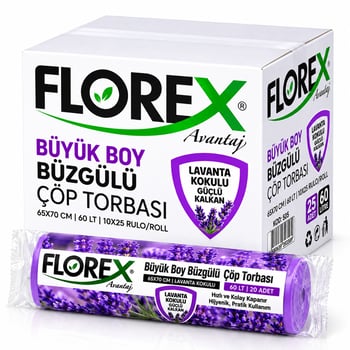 Florex-503 Avantaj ( Lavanta Kokulu ) ( Büzgülü ) ( Büyük ) ( 10pcs ) 65x70cm Çöp Torba