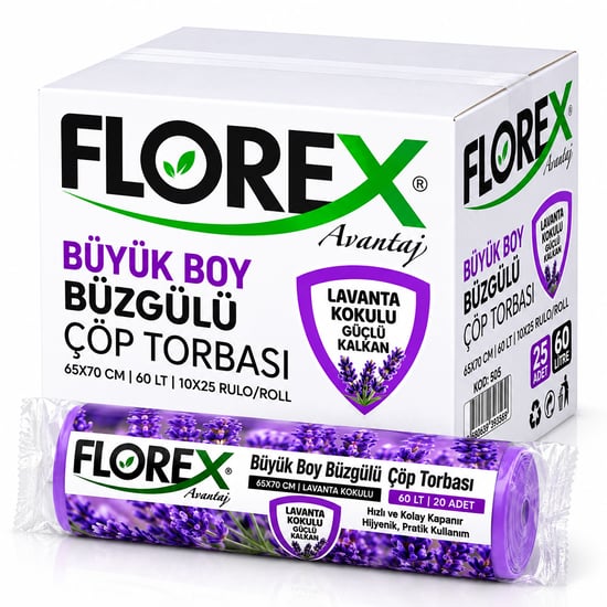 Florex-503 Avantaj ( Lavanta Kokulu ) ( Büzgülü ) ( Büyük ) ( 10pcs ) 65x70cm Çöp Torba