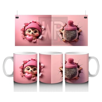 Pembe Şapkalı Sevimli Kirpi – Baskılı Kahve Kupası