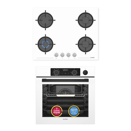 Simfer 11 Fonksiyon Steam Master Beyaz 2'li Ankastre Set (fırın + Ocak)