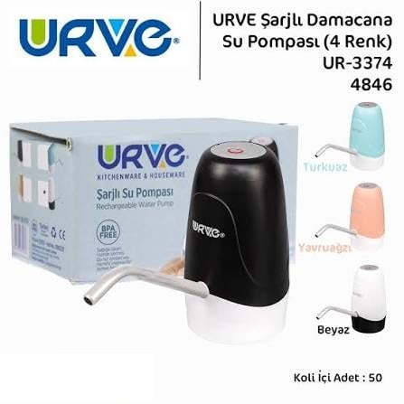 **urve Şarjlı Damacana Su Pompası Toptan 50'li Koli | Usb Type-c Şarjlı Otomatik Su Pompası | Beyaz, Siyah, Turkuaz, Yavruağzı Karışık Renk**