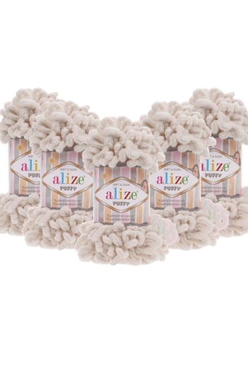 Alize Puffy El Örgü Ipliği - 599 Fil Dişi- 100 Gr. 9 Mt. Parmak Örgü Ipi