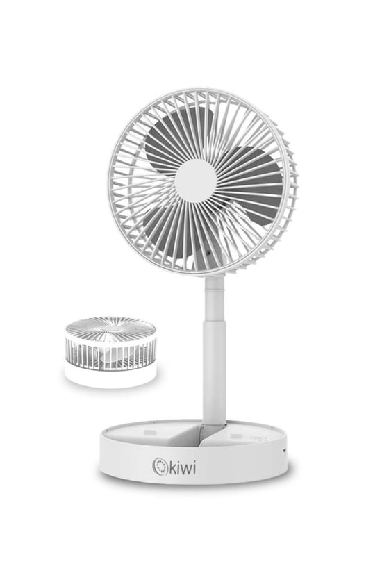 Kiwi Kfan-7608 Şarjlı Beyaz Katlanılabilir Mini Fan Masa Üstü Vantilatörü Usb Soğutucu Sessiz El Fanı