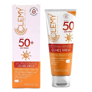 Clemy Çok Yönlü Koruyucu Güneş Kremi Güneşe Karşı Hassas Ciltler için Spf50+ 75 Ml