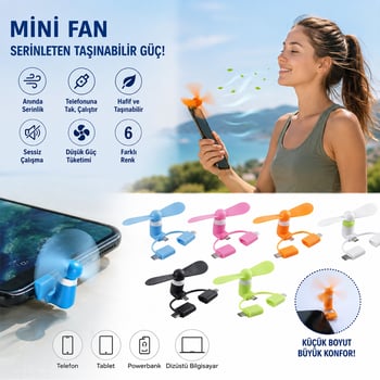 Emka-5632 Mini Telefon Pervane & Fan ( Çift Şarj Girişli = Iphone & Typc-e )