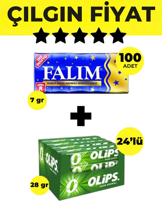 Falım (5'li 7gr X 100 Adet) - Olips (28gr X 24) Avantajlı Damla Sakız ve Naneli Şekerleme Paketi