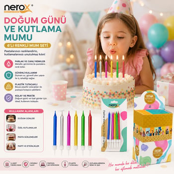 Nerox Nrx-3016 ( 6pcs ) ( Renkli ) ( Süs ) Doğum Günü Mumu ( Beyaz Plastik Tutacak )