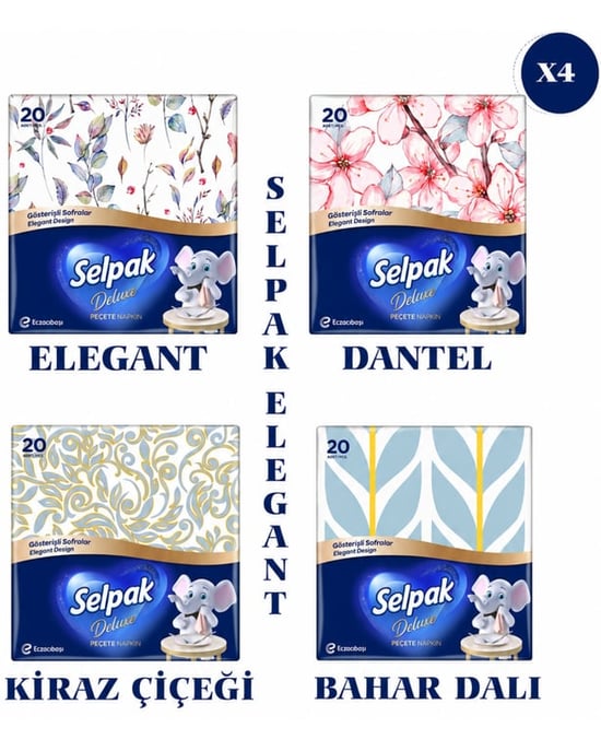 Selpak Deluxe Elegant Design Desenli Peçete 4 Paket