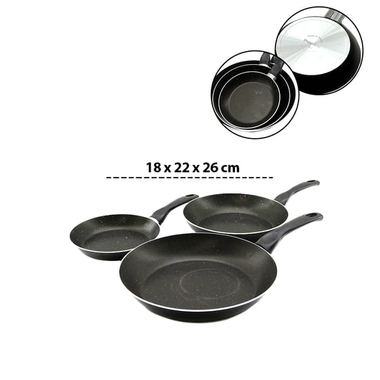 Papilla ( Ragnar ) ( 3pcs Set ) ( 18-22-26 Cm ) ( Teflon ) Tava ( Tek Saplı ) ( Dış Teflon & İç Teflon + Kırçıl )