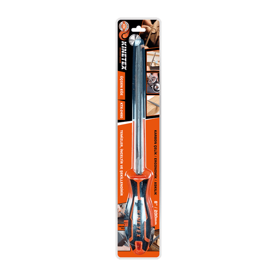 Knitex Ktx-2490 ( 8" & 200mm ) ( Üçgen ) Metal Eğe Törpü ( Plastik Saplı )