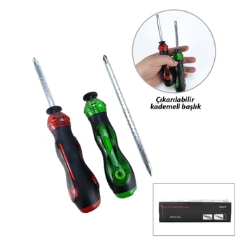 Insulated Screword Lrd-155 ( Renkli & Silikon Saplı )( 2in1=çift Taraflı Uç ) Kademeli Tornavida ( Mıknatıs Uç & Yıldız - Düz )