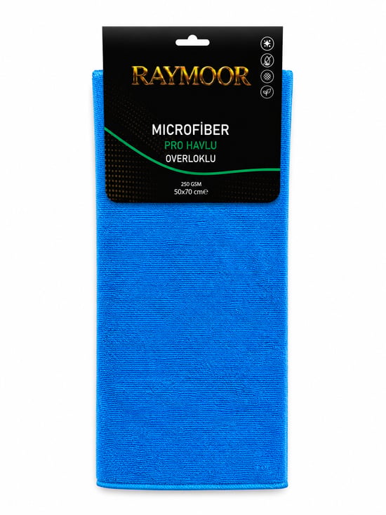 Raymoor 250 Gsm Mikrofiber Pro Havlu Overloklu Bez 50x70 Cm Profesyonel Araç Kurulama ve Detay Temizlik Bezi