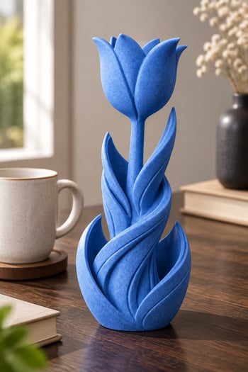Spiral Lale Çiçeği Figürlü Dekoratif Biblo Mavi