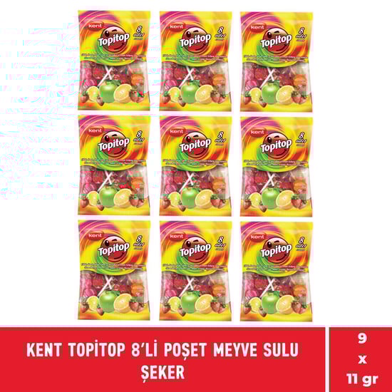 Kent Topitop 8'li Poşet Meyve Sulu Şeker - 9 Adet