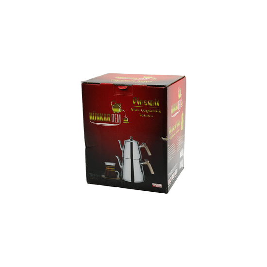 Hünkardem Pramit ( Mini Boy ) Çelik Çaydanlık Seti & Takımı ( Renkli Bakalit Kulp ) ( Üst Demlik: 0.9lt & Alt Suluk: 1.5lt ) ( Kendinden Süzgeçli )