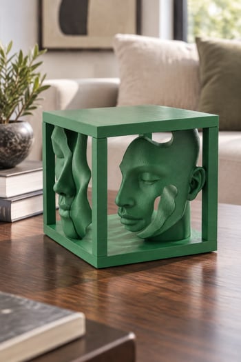 Soyut Çift Yüzlü Büst Figürlü Dekoratif Biblo - 16cm Büyük Boy Yeşil