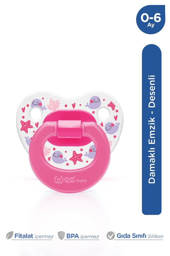 Wee Baby Desenli Damaklı Silikon Emzik 0-6 Ay Pembe