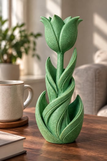 Spiral Lale Çiçeği Figürlü Dekoratif Biblo Yeşil