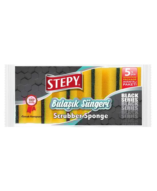Stepy Black Bulaşık Süngeri 5'li Oluklu