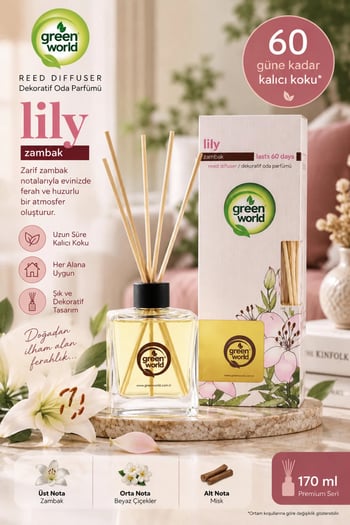 Green World Lily Zambak Bambu Çubuklu Oda Parfümü 170 Ml