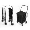 4 Tekerlekli 60 L Katlanabilir Kılıflı Pazar Arabası – 360° Dönebilen Metal İskeletli Siyah Alışveriş Arabası