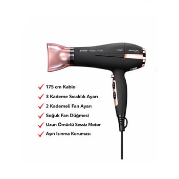 Awox Watson ( Siyah ) Saç Kurutma & Fön Makinesi ( Soğuk Üfleme ) ( 2 Kademe Fan & 3 Kademe Sıcaklık ) ( 2400w )
