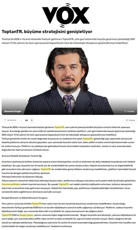 ToptanTR, 500 Milyon TL’lik Yatırım Planıyla Büyüme Stratejisini Güçlendiriyor