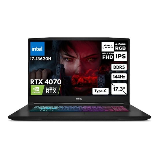 MSI Msı Katana 17 I7-13620H 8-GB DDR5 512 GB SSD RTX4070 (8gb) 17.3" Fhd 144Hz Freedos Gaming Laptop