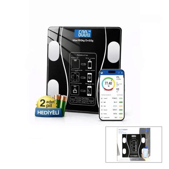 Plt Power ( Bluetooth & Vücut Analizli ) Dijital Baskül Terazi Tartı ( 180kg/50g ) ( Yağ &su &kas Oran &bmi )