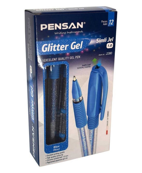 Pensan Glitter Simli Jel Kalem Mavi 12'li