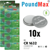 10 Adet Poundmax 1632 Cr1632 Dl1632 3v Lityum Düğme Piller